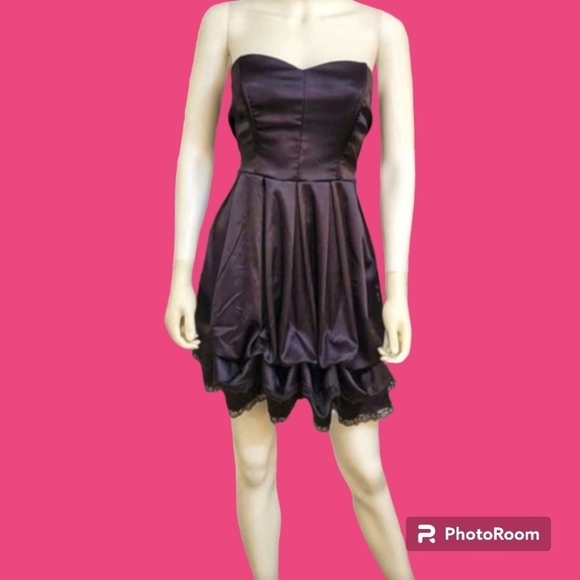 Vtg STUDIO Y 1980s Satin Purple Lace Balloon Short Prom Micro Dress - Picture 1 of 12